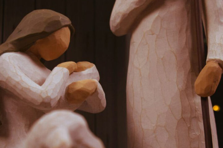 Nativity set of Mary holding baby Jesus