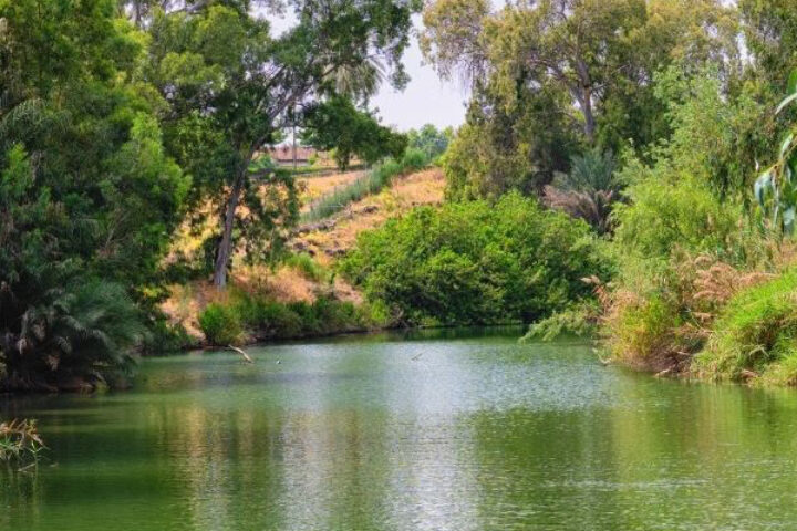 Jordan river flowing through heavily vegetated river banks